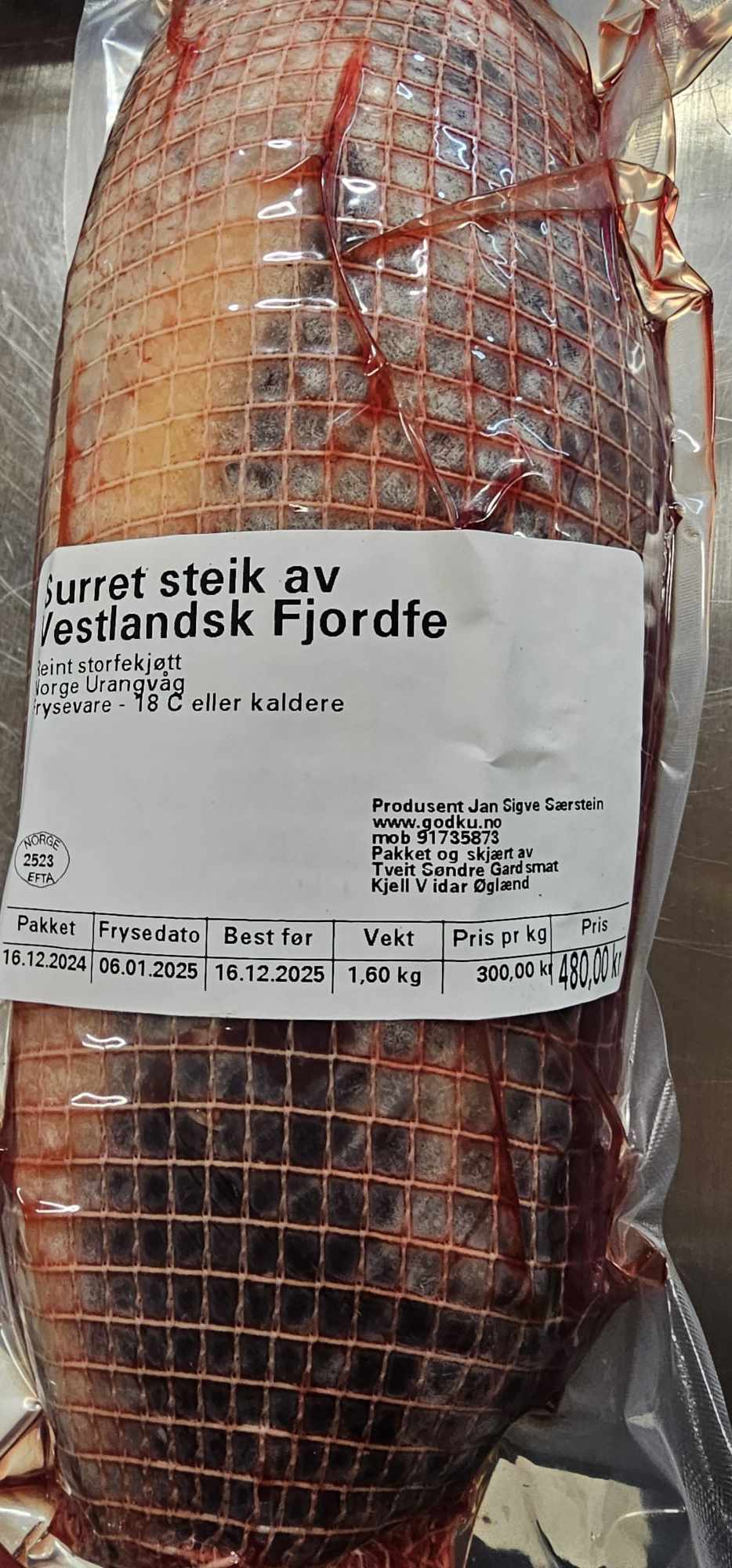 GodKu Surret steik av Vestlandske fjordfe. Ung ku.