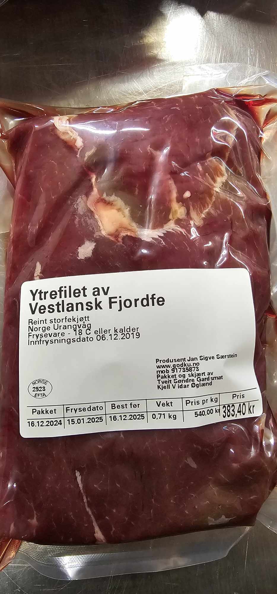 GodKu Ytrefilet av Vestlandske fjordfe. Ung ku.