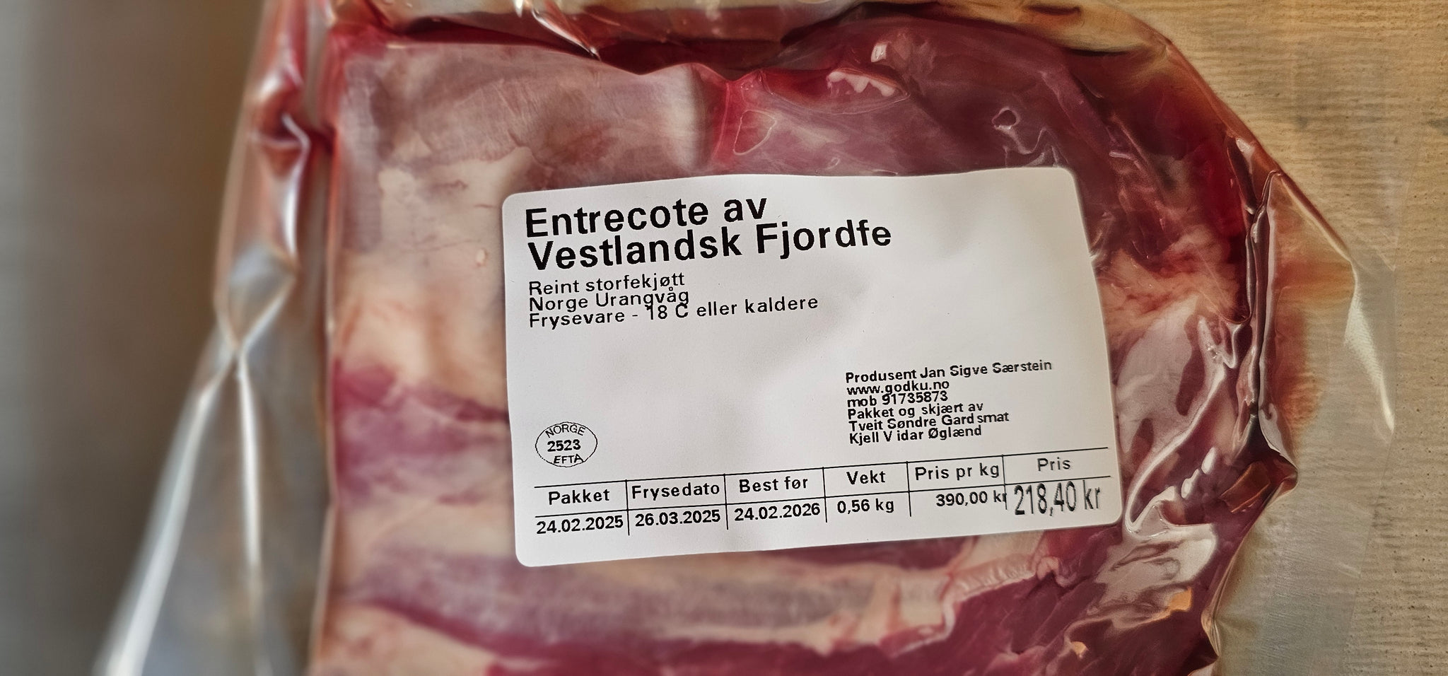 GodKu Entrecote av Vestlandske fjordfe. KALV!