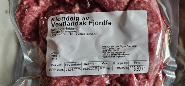 GodKu Kjøttdeig av Vestlandske fjordfe. Ung ku.