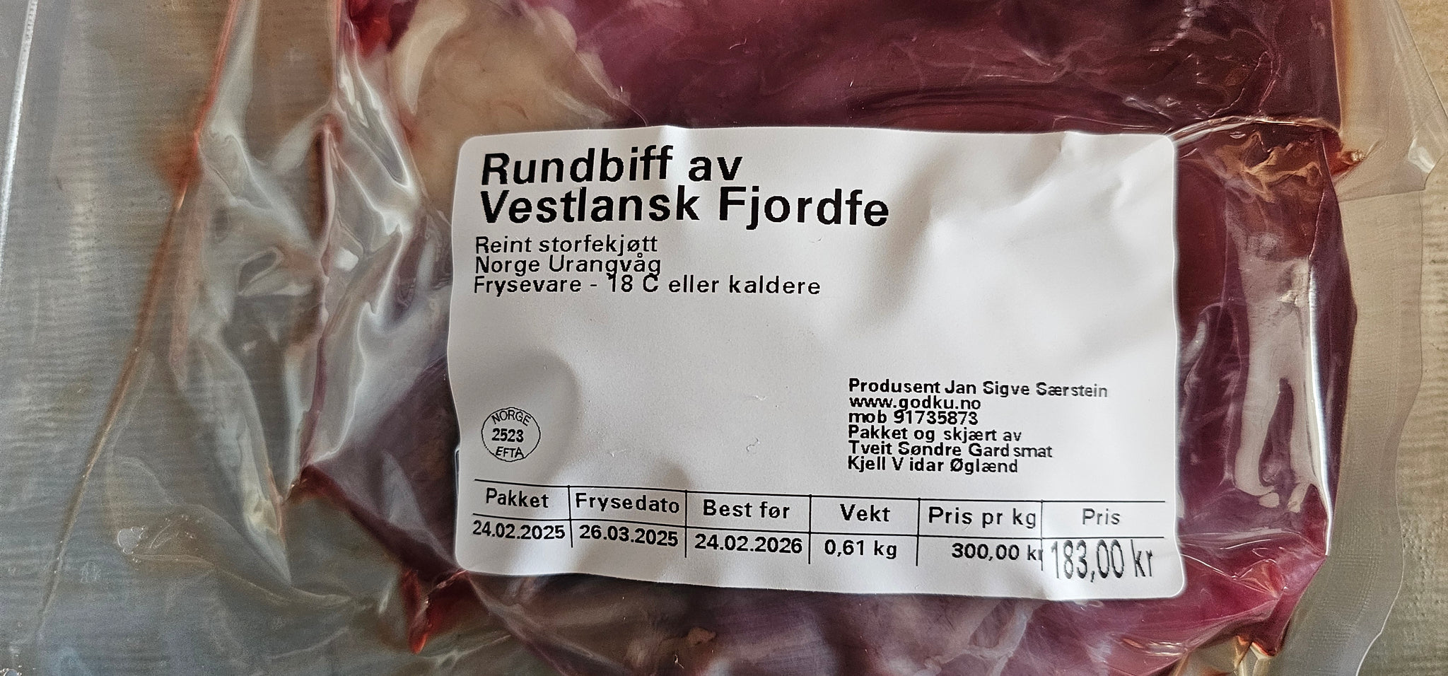 GodKu Rundbiff av Vestlandske fjordfe. KALV!