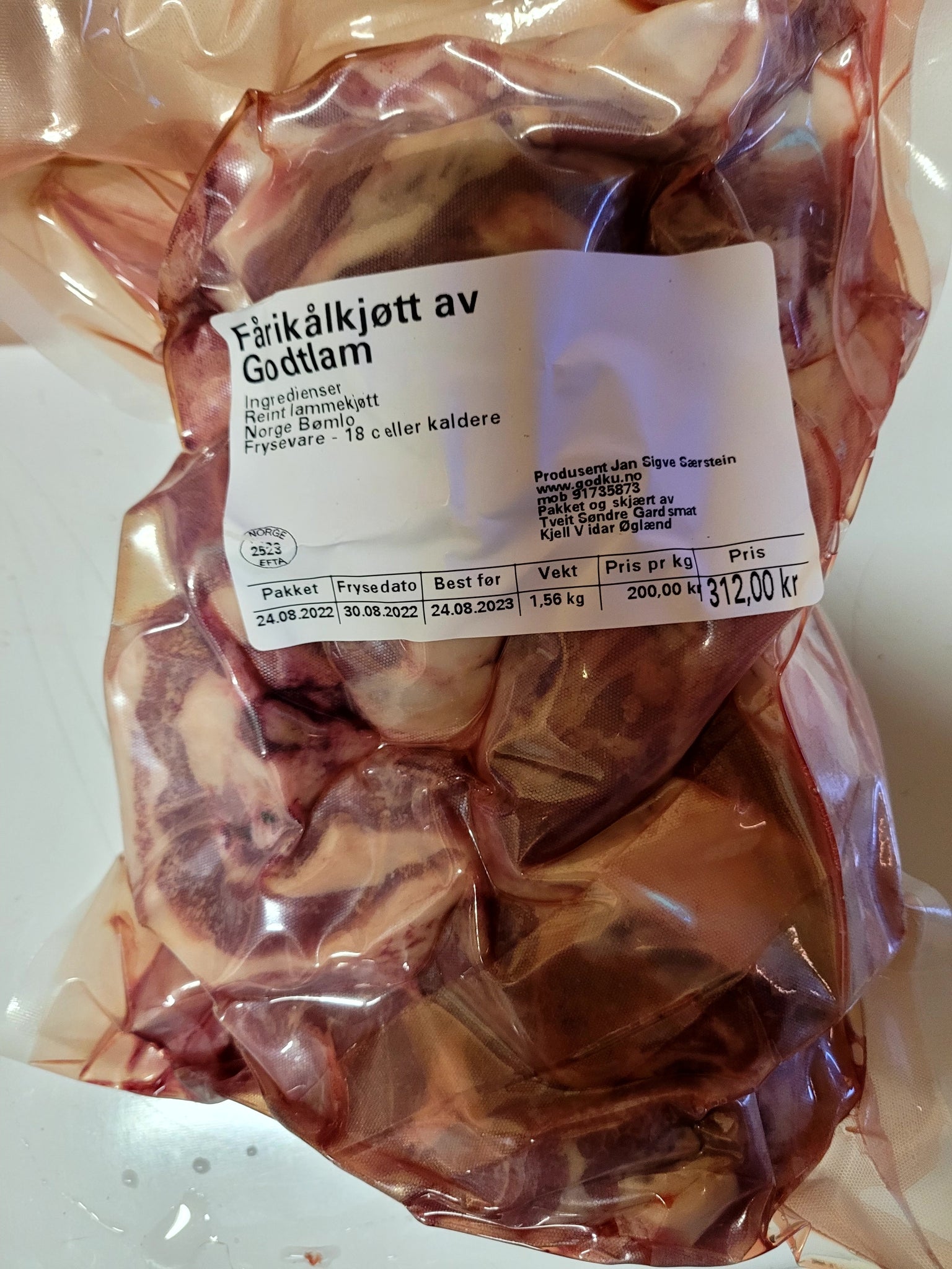 GodtLam Lamb mutton, package 1.5 to 2 kg